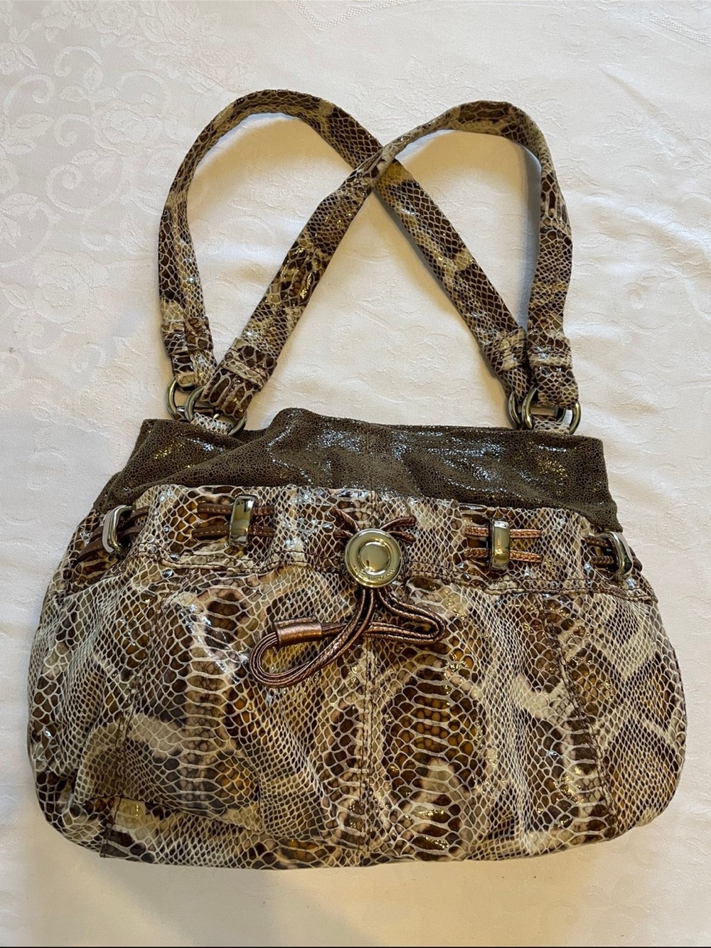 b. makowsky Brown and Tan Snake-Print Shoulder Bag